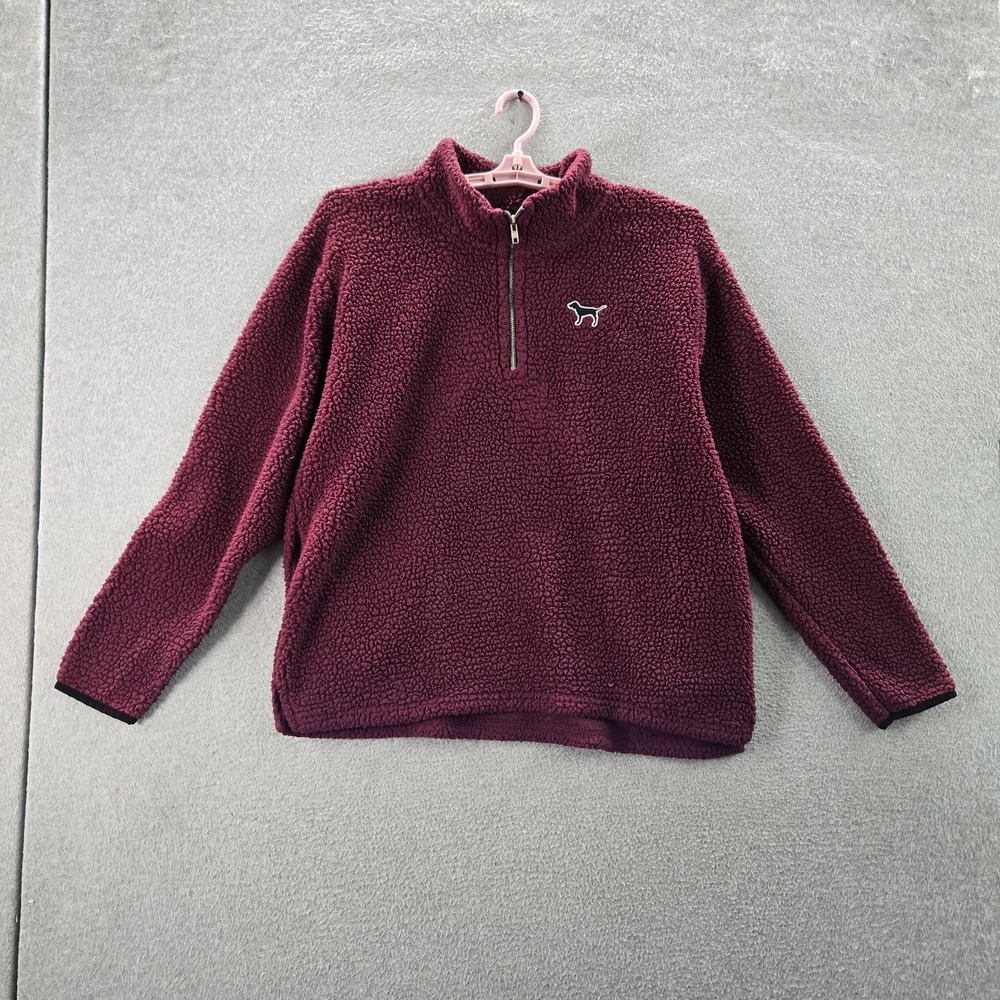 PINK Victoria's Secret Women Sweatshirt L Burgundy‎ Dog Logo Embroidery Fleece